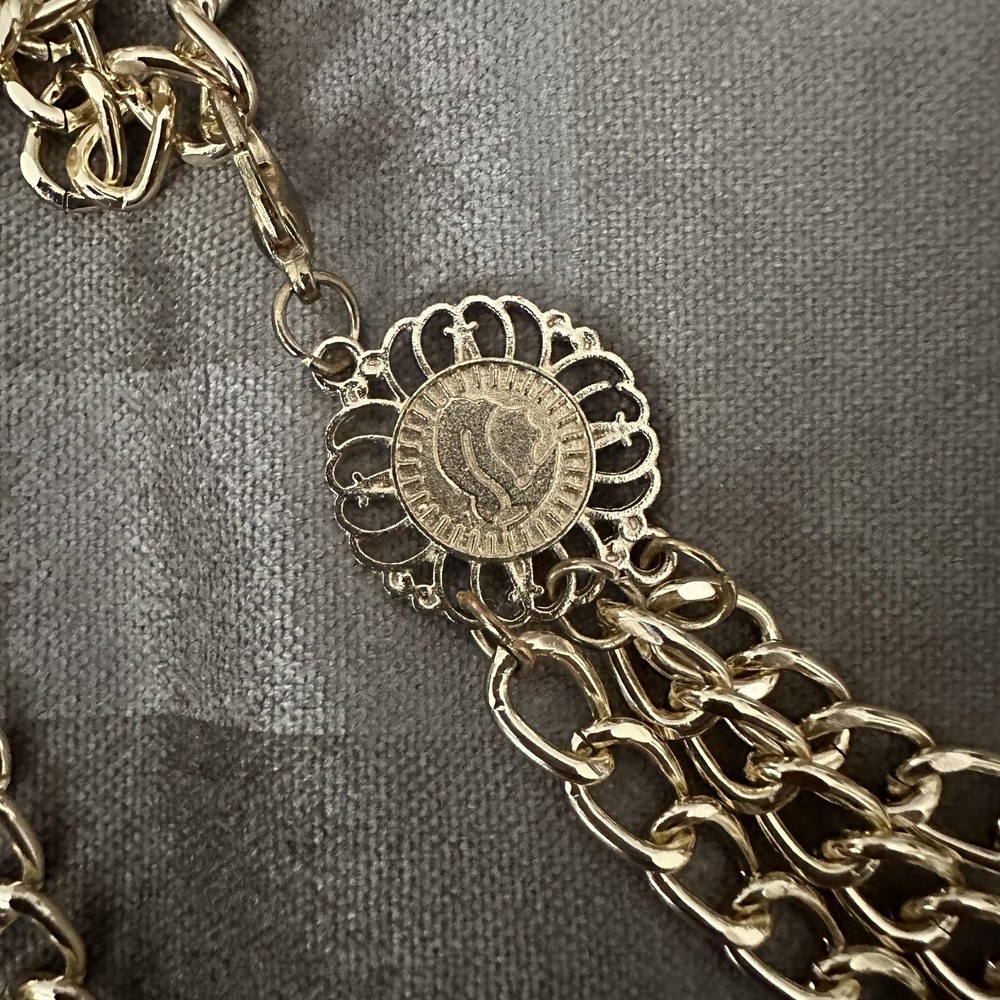 Layered Triple Strand Medallion Chain Belt One Size‎ Gold Skinny Adjustable Boho - Picture 2 of 6